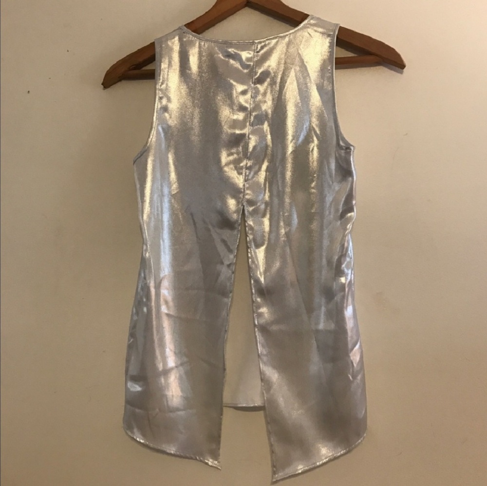NWT Express Slit Back Silver Shimmer Tank - Picture 2 of 6